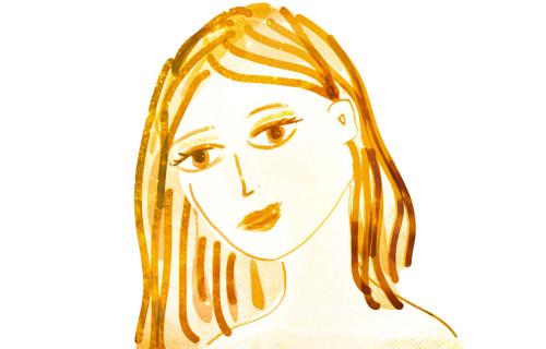 Portraet, Illustration, feminin, jung, goldgelb und braun, leuchtend