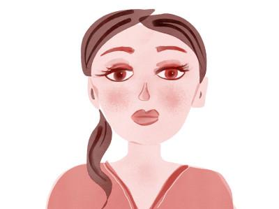 Portraet, Illustration, feminin, Braun-Rot-Rosa, ernst und klar, Trainingsanzug